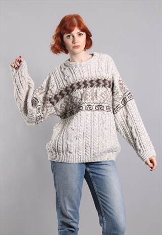 VINTAGE 80S CHUNKY CABLE KNIT PATTERNED OVERSIZE JUMPER
