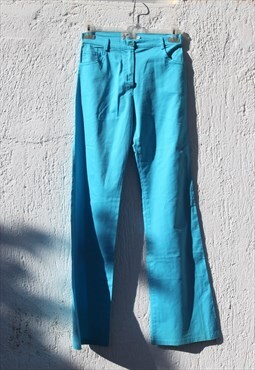Deadstock light blue cotton high waist flared stretch pants