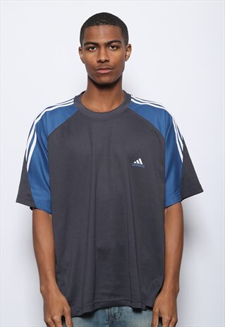 VINTAGE ADIDAS LOGO T-SHIRT BLACK AND BLUE