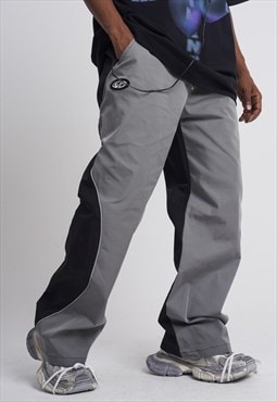Dual color joggers utility pants contrast trousers in grey