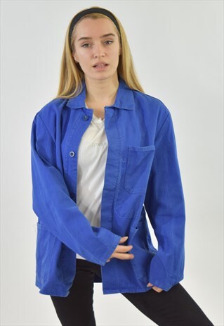 VINTAGE 90S BLUE CHORE WORK SHIRT JACKET