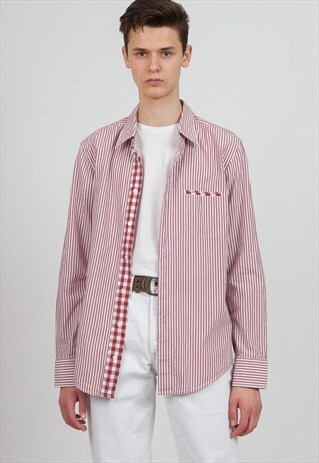 VINTAGE PINK WHITE HUGO BOSS LONG SLEEVE STRIPED SHIRT