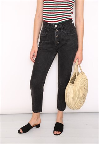 VINTAGE BLACK DENIM HIGH WAISTED MOM JEANS