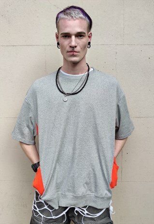 UNISEX DROP SHOULDER CARGO POACKETE TEE TOP SLOGAN TEESHIRT