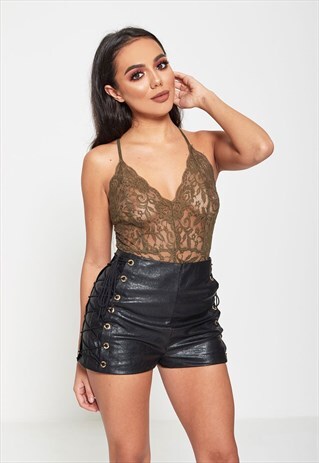 LACE UP LEATHER LOOK SHORTS