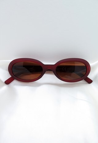 PURPLE THIN SLIM MATTE OVAL 90S VINTAGE SUNGLASSES UV400