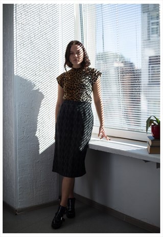 VINTAGE 80'S BLACK/GREY MIDI SKIRT