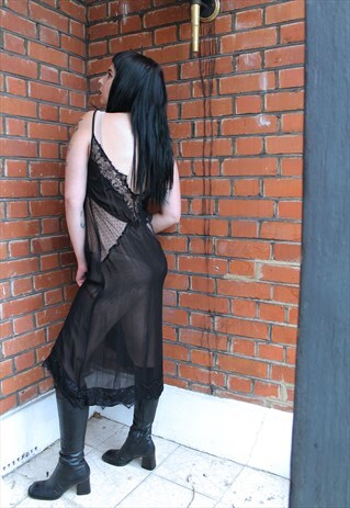 ZARA NIGHIE SEE THROUGH SEXY LIGHT BLACK LACE MIDI SLIP