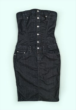 SISLEY Y2K Denim Strapless Bodycon Corset Dress