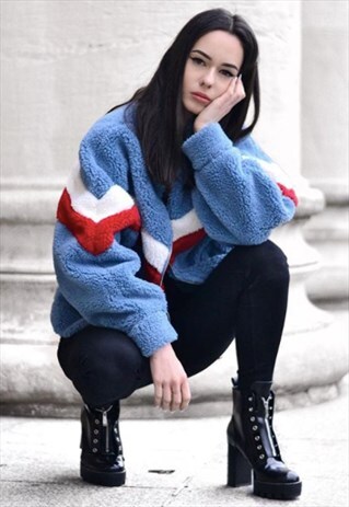 OVERSIZED COLOR BLOCK BORG JACKET