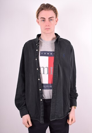 POLO RALPH LAUREN MENS VINTAGE SHIRT LARGE BLACK 90S