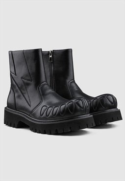 High fashion boots chunky platform punk ankle shoes in black
