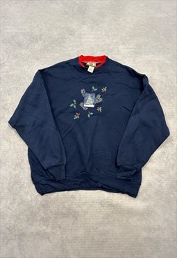 Vintage Sweatshirt Embroidered Christmas Patterned Jumper