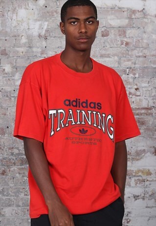VINTAGE ADIDAS TEXT LOGO T-SHIRT RED