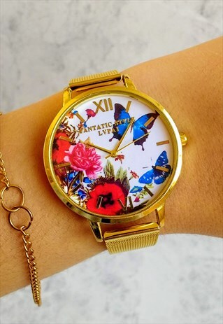BUTTERFLY FLORAL MESH WATCH