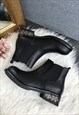 BLACK STUDDED HEEL FAUX LEATHER CHELSEA BOOTS