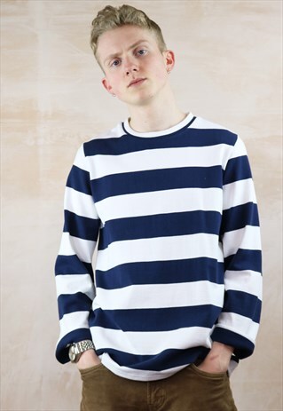 BLUE N WHITE BIG STRIPED HEAVYWEIGHT SLIM FIT TOP