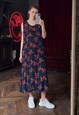 BUTTON UP SLEEVELESS NAVY POPPY FLORAL OVERSIZED MAXI DRESS