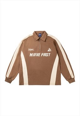 Racing top half zip sports pullover motorsports polo brown