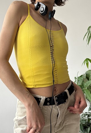 VINTAGE Y2K 00'S SUMMER CUTE YELLOW FITTED TOP