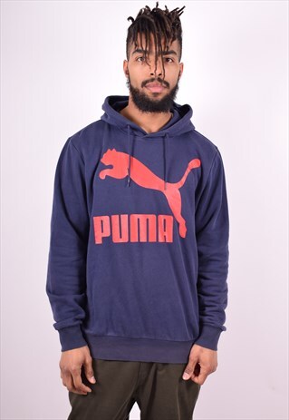 PUMA MENS VINTAGE HOODIE JUMPER XL BLUE 90'S
