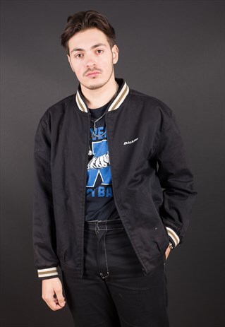 BLACK PLAIN BOMBER VARSITY JACKET BY DICKIES