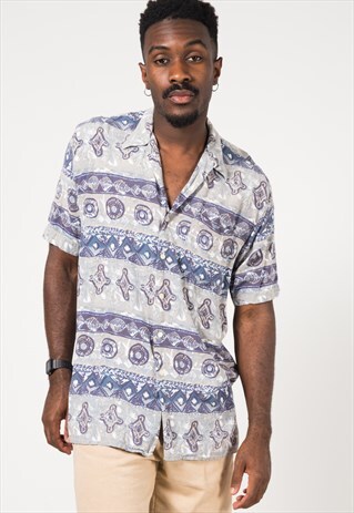 VINTAGE 80S CRAZY PRINT SHIRT / S1609