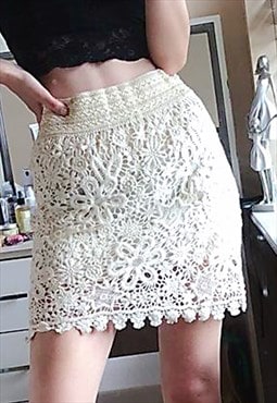 Floral Design Crochet and Lace Summer Skirt Floral Design