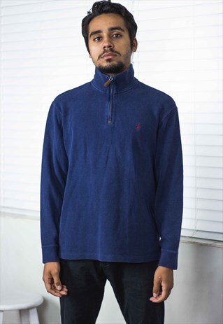 VINTAGE POLO RALPH LAUREN 1/4 ZIP JUMPER LOGO 90S L 7.6