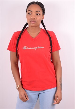 CHAMPION WOMENS VINTAGE T-SHIRT TOP LARGE RED 90S