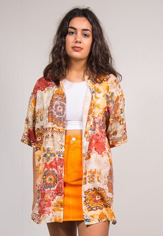 90'S VINTAGE CRAZY BATIK ABSTRACT PATTERN SHORT SLEEVE SHIRT