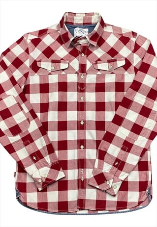 Levi's Vintage Men's Red & White Check Shirt With Denim Trim