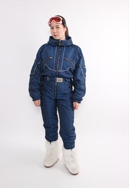 Vintage one piece ski suit, 90s blue ski jumpsuit, women 