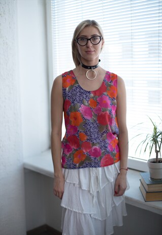 VINTAGE 80'S MULTICOLOUR PATTERNED SLEEVELESS TOP