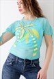 90S VINTAGE MESH OVERLAY DRAWSTRING TOP T-SHIRT CAMI BLUE
