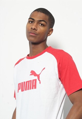 VINTAGE PUMA BIG LOGO T-SHIRT RED WHITE
