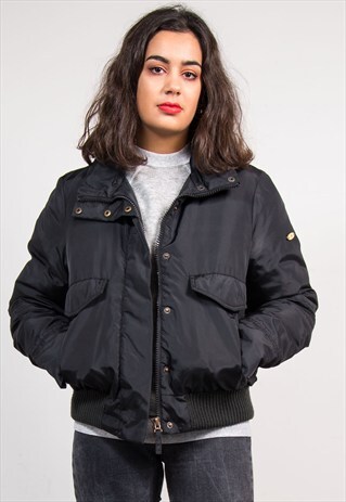 VINTAGE 90'S BLACK PADDED DOWN BOMBER JACKET COAT