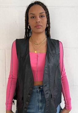 Vintage 90s Leather Vest Oversize Fit in Black