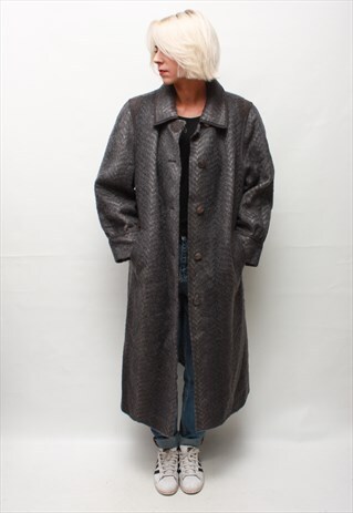 VINTAGE 80' SUPER WARM GREY COAT WITH BUTTONS