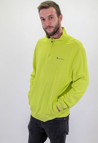 VINTAGE CHAMPION 1/4 ZIP SWEATER IN GREEN XL