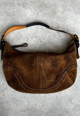 Vintage Y2k Suede Shoulder Bag Half Moon Slouchy Brown Boho