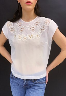 Vintage 60's Lace White Blouse with Back Buttons