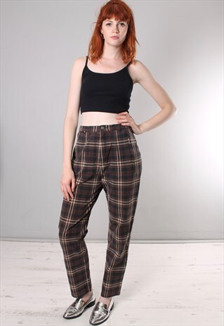 VINTAGE 90S TARTAN CHECK HIGH WAISTED TROUSERS