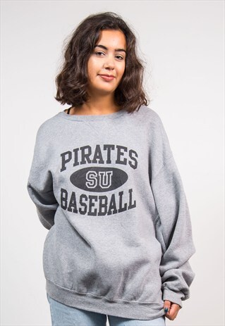 VINTAGE 90'S GREY PIRATES BASEBALL USA COLLEGE SWEATSHIRT