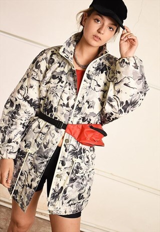 80'S RETRO FLORAL PRINT PUFFER FESTIVAL GARM JACKET PARKA
