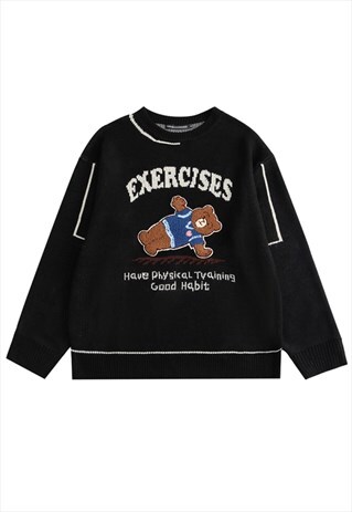 KALODIS CARTOON BEAR ROUND NECK KNITTED SWEATER