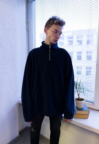 VINTAGE 90'S NAVY FLEECE HIGH COLLAR JUMPER