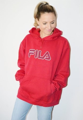 VINTAGE 90S FILA EMBROIDERED LOGO RED SWEATSHIRT HOODIE