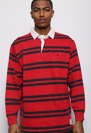 VINTAGE POLO RALPH LAUREN STRIPED RUGBY SHIRT RED