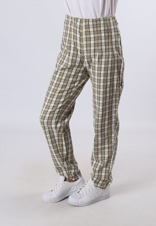 HIGH WAISTED TROUSERS TARTAN CHECKED TAPERED UK 12 (6AH)